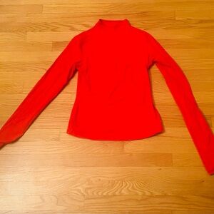 SKIMS Women's Red Long-Sleeve Mock Neck Cotton Top with stretch